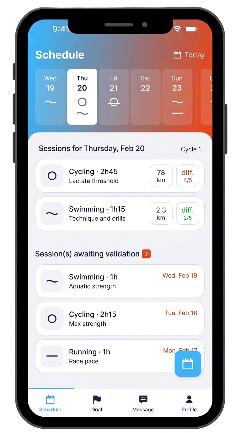 Coach Kona app - Personalized triathlon coaching interface