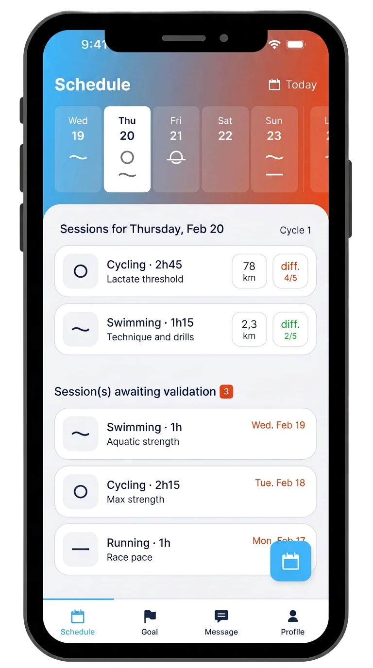 Coach Kona app - Personalized triathlon coaching interface